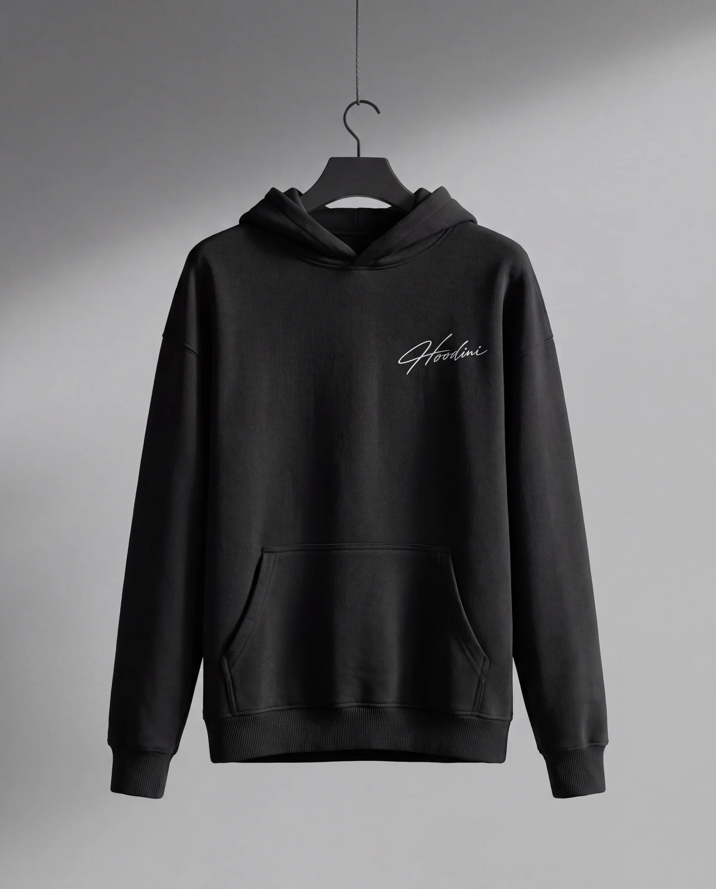 Hoodini hoodie in black, front view